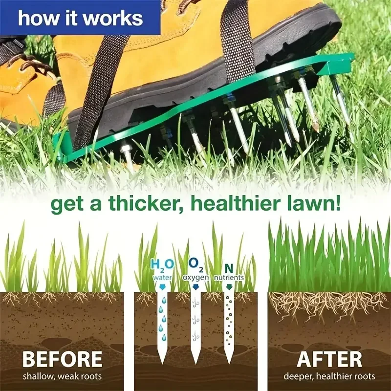Gardening Tools For Weeds - ガーデンエアレーターシューズ、スパイクウォーキングツール、芝生カルチベーター、土壌スカリファイアー、草刈り用サンダル、除草とエアレーションに便利な芝生用サンダル