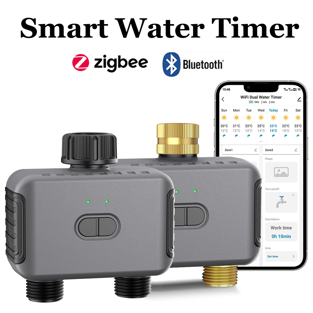 Gardening Tools And Equipment - Tuya スマートウォータータイマー Zigbee/BT 自動灌漑コントローラー 2 出口スプリンクラー庭の散水システムサポート