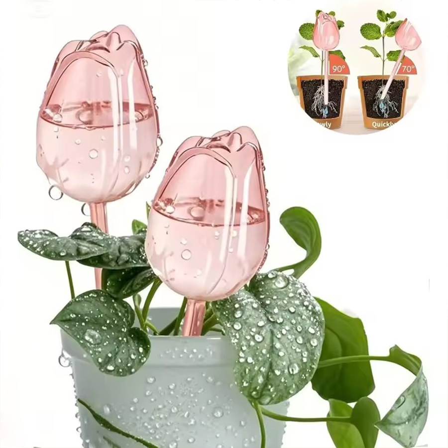 Gardening Tools And Equipment - 透明な厚手のPET製チューリップ型自動給水スパイク、室内鉢植え植物、バルコニー、家庭菜園用の緩徐放水灌漑器