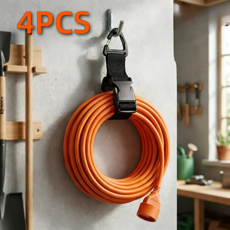 Gardening Tools And Equipment - 4本セットの調整可能なガーデンホース固定バンド。頑丈な延長コード整理用ストラップ。ガレージや作業場での再利用可能な吊り下げ収納に最適。