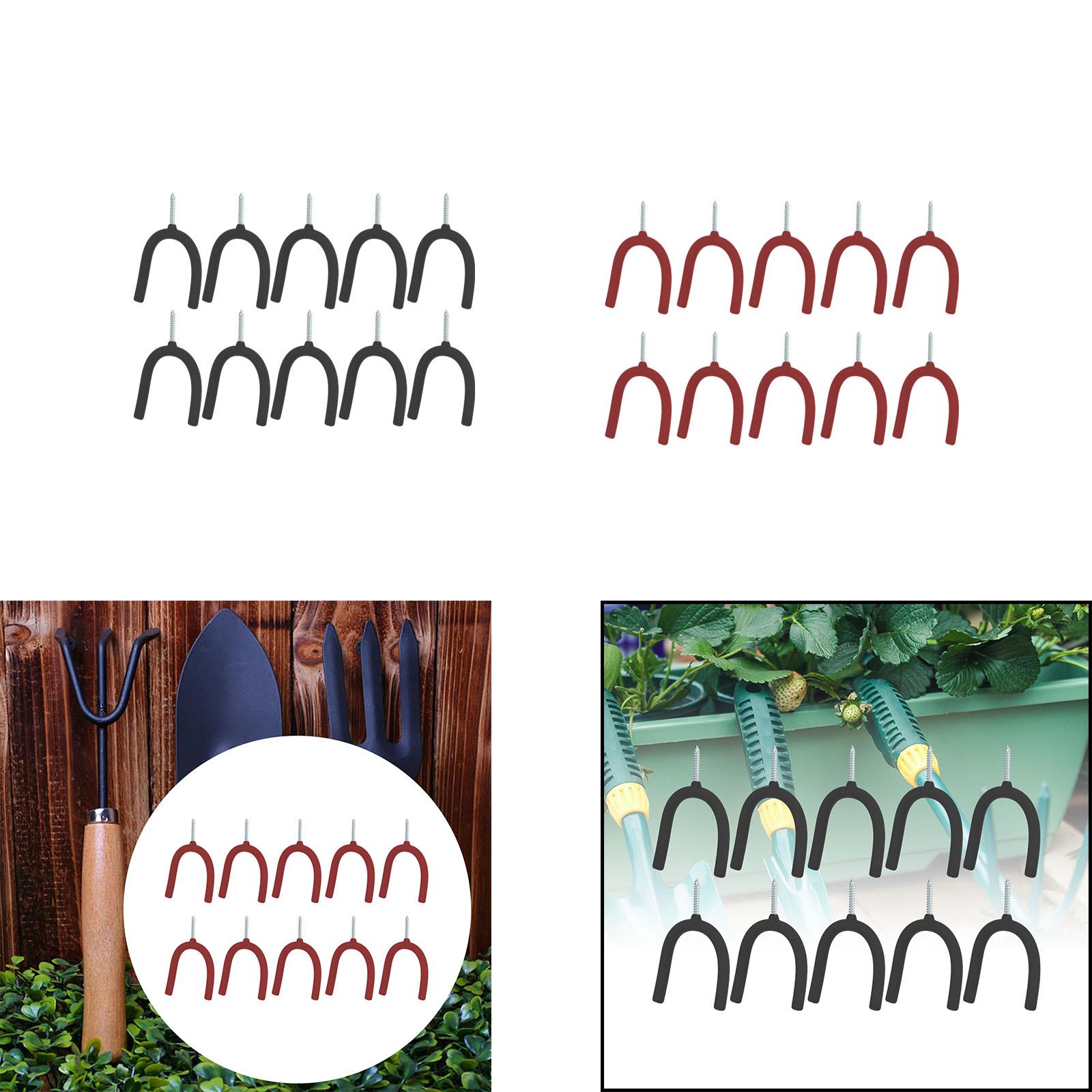 Gardening Tools Unique - 10個入りネジ式U字型フック、壁掛けホルダー、ガーデンツール用ユニークなネジ式ユーティリティフック、ガレージや作業場の収納フック