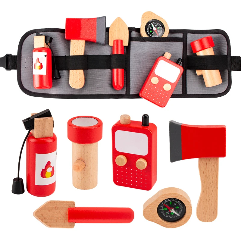 Gardening Tools For 6 Year Old - 木製キッズシミュレーションツール消防士ウエストバッグセットごっこ遊びロールプレイング子供の知育玩具3-6歳