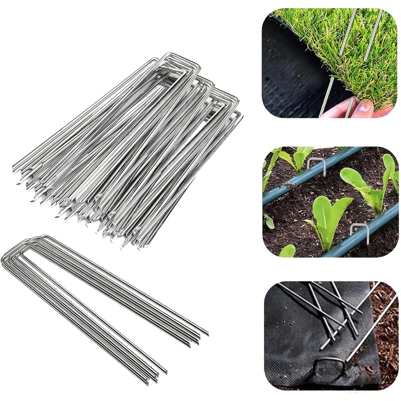 10個入りU字型ガーデンネイル人工芝ネイルヘビーフェンスパイ - Gardening Tools For Weeds のレビューと価格