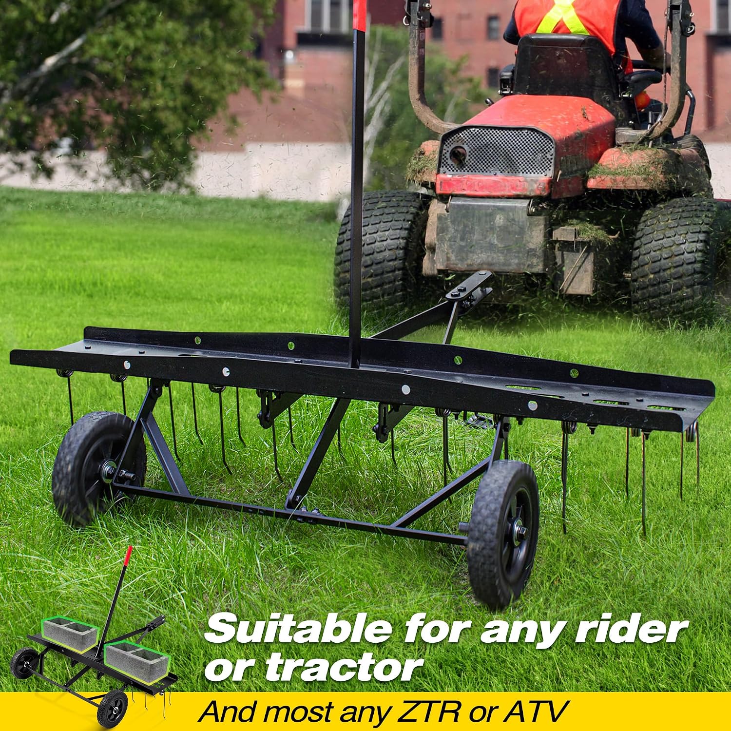 牽引式芝生脱草機レーキアタッチメント、頑丈なスプリングスチー - Gardening Tools And Equipment のレビューと価格